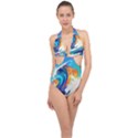 Tsunami Waves Ocean Sea Nautical Nature Water Art Halter Front Plunge Swimsuit View1