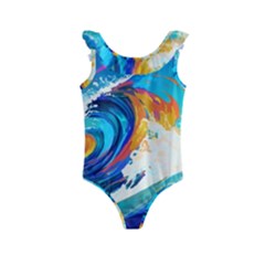 Tsunami Waves Ocean Sea Nautical Nature Water Art Kids  Frill Swimsuit by Jancukart