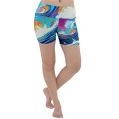 Tsunami Waves Ocean Sea Nautical Nature Water Art Lightweight Velour Yoga Shorts by Jancukart