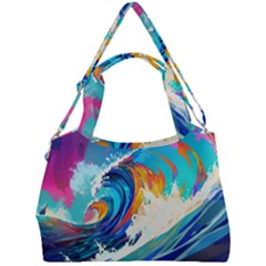 Tsunami Waves Ocean Sea Nautical Nature Water Art Double Compartment Shoulder Bag by Jancukart