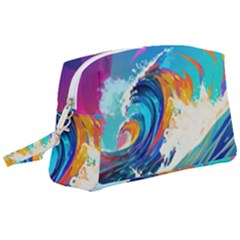 Tsunami Waves Ocean Sea Nautical Nature Water Art Wristlet Pouch Bag (Large)