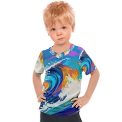 Tsunami Waves Ocean Sea Nautical Nature Water Art Kids  Sports Tee