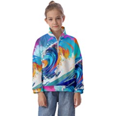 Tsunami Waves Ocean Sea Nautical Nature Water Art Kids  Half Zip Hoodie