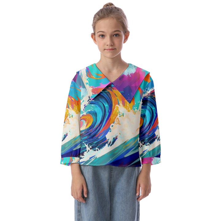 Tsunami Waves Ocean Sea Nautical Nature Water Art Kids  Sailor Shirt