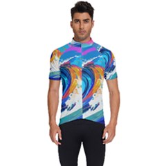 Tsunami Waves Ocean Sea Nautical Nature Water Art Men s Short Sleeve Cycling Jersey by Jancukart