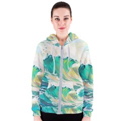 Waves Ocean Sea Tsunami Nautical 90 Women s Zipper Hoodie by Jancukart