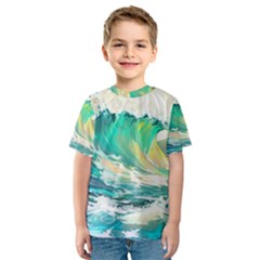 Waves Ocean Sea Tsunami Nautical 90 Kids  Sport Mesh Tee