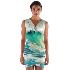 Waves Ocean Sea Tsunami Nautical 90 Wrap Front Bodycon Dress by Jancukart