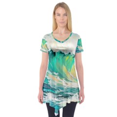 Waves Ocean Sea Tsunami Nautical 90 Short Sleeve Tunic 