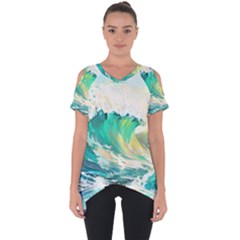 Waves Ocean Sea Tsunami Nautical 90 Cut Out Side Drop Tee