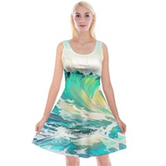 Waves Ocean Sea Tsunami Nautical 90 Reversible Velvet Sleeveless Dress by Jancukart