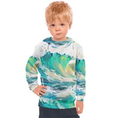 Waves Ocean Sea Tsunami Nautical 90 Kids  Hooded Pullover