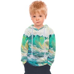 Waves Ocean Sea Tsunami Nautical 90 Kids  Overhead Hoodie by Jancukart