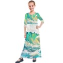 Waves Ocean Sea Tsunami Nautical 90 Kids  Quarter Sleeve Maxi Dress View1