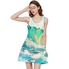 Waves Ocean Sea Tsunami Nautical 90 Inside Out Racerback Dress by Jancukart