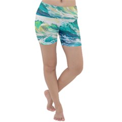 Waves Ocean Sea Tsunami Nautical 90 Lightweight Velour Yoga Shorts by Jancukart