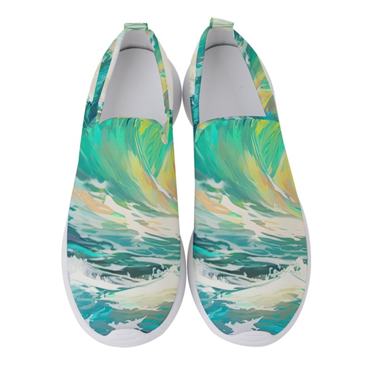 Waves Ocean Sea Tsunami Nautical 90 Women s Slip On Sneakers