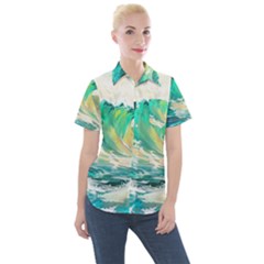 Waves Ocean Sea Tsunami Nautical 90 Women s Short Sleeve Pocket Shirt