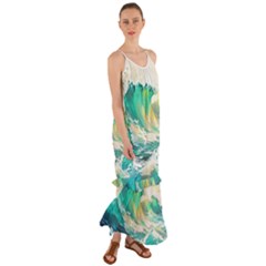 Waves Ocean Sea Tsunami Nautical 90 Cami Maxi Ruffle Chiffon Dress