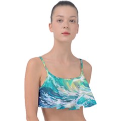 Waves Ocean Sea Tsunami Nautical 90 Frill Bikini Top by Jancukart