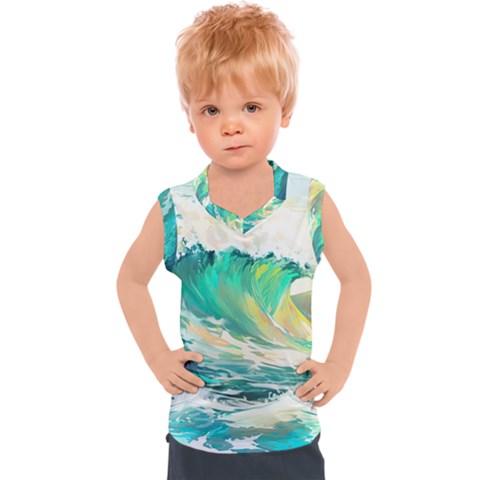 Waves Ocean Sea Tsunami Nautical 90 Kids  Sport Tank Top by Jancukart