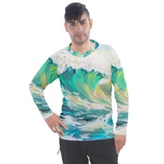 Waves Ocean Sea Tsunami Nautical 90 Men s Pique Long Sleeve Tee