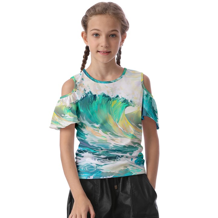 Waves Ocean Sea Tsunami Nautical 90 Kids  Butterfly Cutout Tee