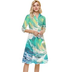 Waves Ocean Sea Tsunami Nautical 90 Classy Knee Length Dress by Jancukart