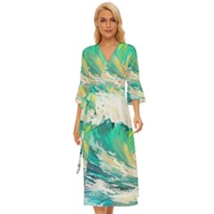 Waves Ocean Sea Tsunami Nautical 90 Midsummer Wrap Dress