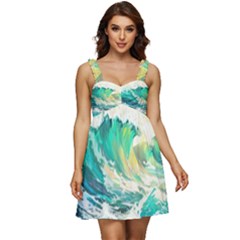 Waves Ocean Sea Tsunami Nautical 90 Ruffle Strap Babydoll Chiffon Dress