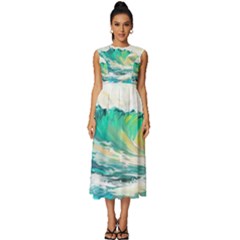 Waves Ocean Sea Tsunami Nautical 90 Sleeveless Round Neck Midi Dress by Jancukart