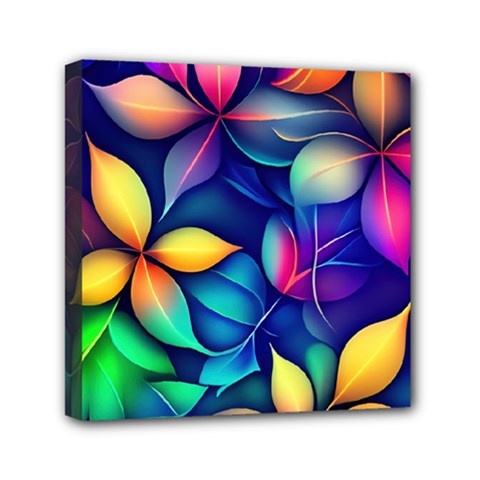 Ai Generated Artwork Leaves Nature Pattern Mini Canvas 6  X 6  (stretched)