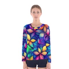 Ai Generated Artwork Leaves Nature Pattern Women s Long Sleeve Tee