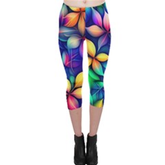 Ai Generated Artwork Leaves Nature Pattern Capri Leggings 