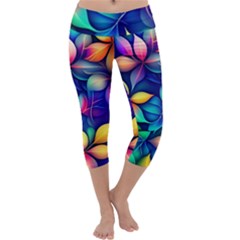 Ai Generated Artwork Leaves Nature Pattern Capri Yoga Leggings