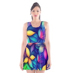 Ai Generated Artwork Leaves Nature Pattern Scoop Neck Skater Dress