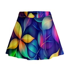 Ai Generated Artwork Leaves Nature Pattern Mini Flare Skirt