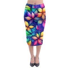 Ai Generated Artwork Leaves Nature Pattern Midi Pencil Skirt