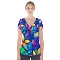 Ai Generated Artwork Leaves Nature Pattern Short Sleeve Front Detail Top by Jancukart