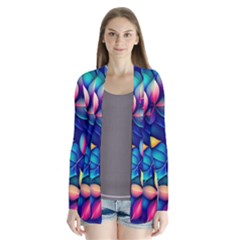 Ai Generated Artwork Leaves Nature Pattern Drape Collar Cardigan