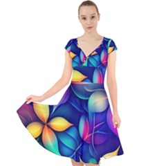 Ai Generated Artwork Leaves Nature Pattern Cap Sleeve Front Wrap Midi Dress