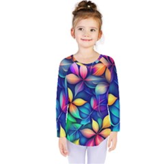 Ai Generated Artwork Leaves Nature Pattern Kids  Long Sleeve Tee