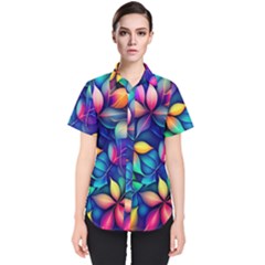 Ai Generated Artwork Leaves Nature Pattern Women s Short Sleeve Shirt