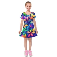 Ai Generated Artwork Leaves Nature Pattern Kids  Short Sleeve Velvet Dress