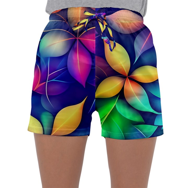 Ai Generated Artwork Leaves Nature Pattern Sleepwear Shorts