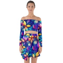 Ai Generated Artwork Leaves Nature Pattern Off Shoulder Top With Skirt Set by Jancukart