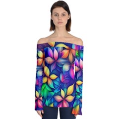 Ai Generated Artwork Leaves Nature Pattern Off Shoulder Long Sleeve Top