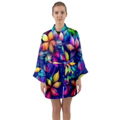 Ai Generated Artwork Leaves Nature Pattern Long Sleeve Satin Kimono by Jancukart