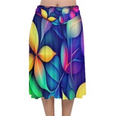 Ai Generated Artwork Leaves Nature Pattern Velvet Flared Midi Skirt by Jancukart