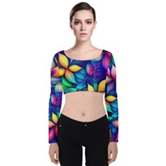 Ai Generated Artwork Leaves Nature Pattern Velvet Long Sleeve Crop Top